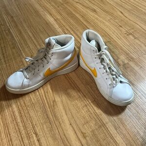 Nike White and Yellow High-Top Sneakers